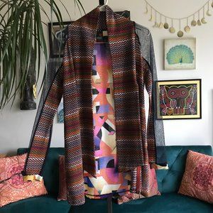 ANAC size S Colorful Zig Zag Geometric Print Sheer Mesh Accent Cardigan Top